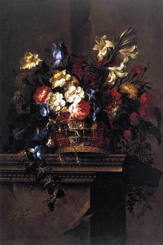 Basket of Flowers on a Plinth