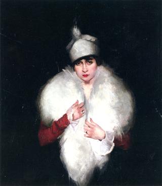 Woman in White Fur Wrap