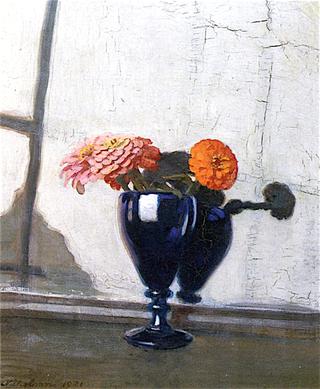 Zinnias in a Glass Vase