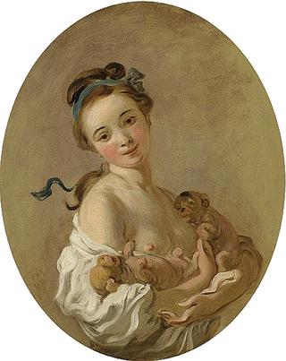 Young Girl Holding Two Puppies