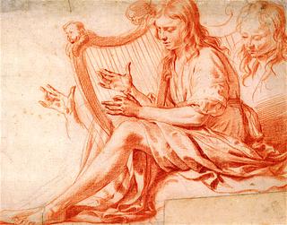 A Young Man Playing the Harp