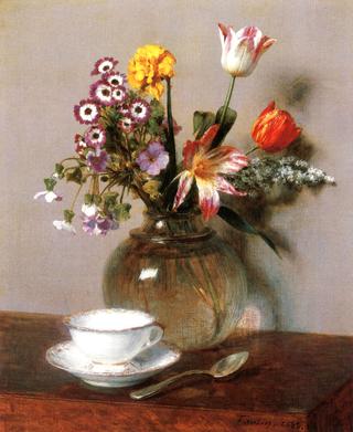 Vase of Flowers with a Coffee Cup