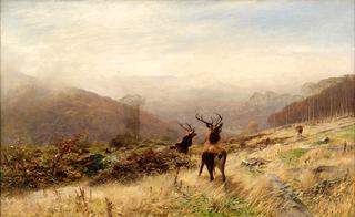 Autumnal Landscape with Three Deer