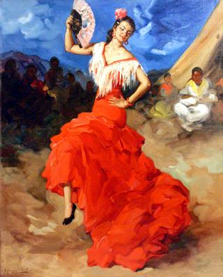 Bailaora con Traje  de cola rojo