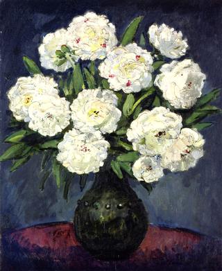 Bouquet of Peonies in a Green Vase