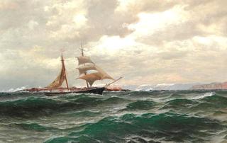 View of a Sailing Boat off the Norwegian Coast