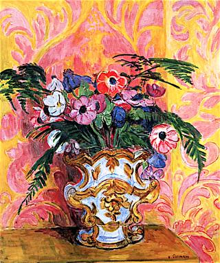 Anemones and Fern in a Baroque Vase