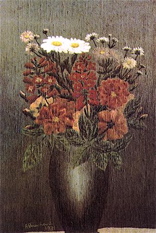 Flowers in a Vase against a Grey Background