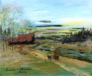 Evening Landscape with Hunters in Russia