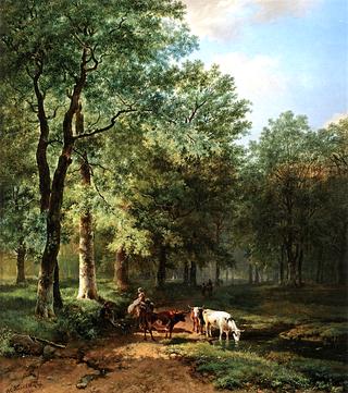 A Wooded Landscape with Travelers Resting on a Sunlit Path