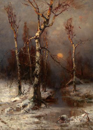 Sunset in a Winter Forest