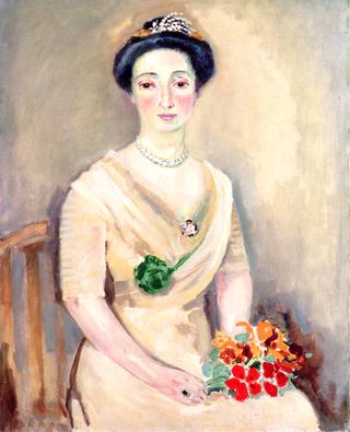 The Baroness of D. with Bouquet of Flowers