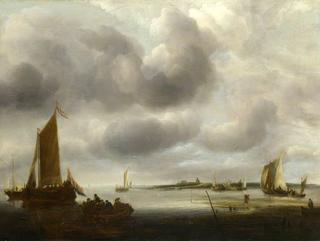 A Coast Scene with a Small Dutch Vessel Landing Passengers