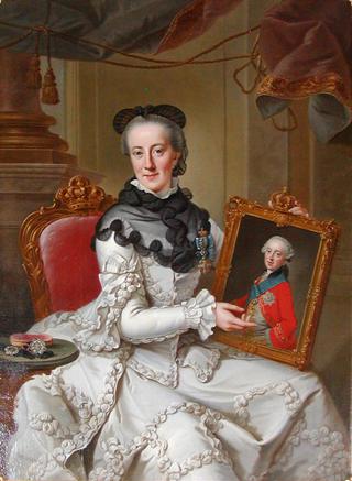 Portrait of Juliana Maria of Brunswick-Wolfenbüttel with a portrait of her son Hereditary Prince Fre