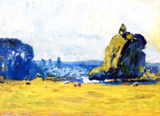 Pasture with Blue Trees (study)