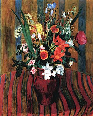 Bouquet of Flowers in a Red Pitcher