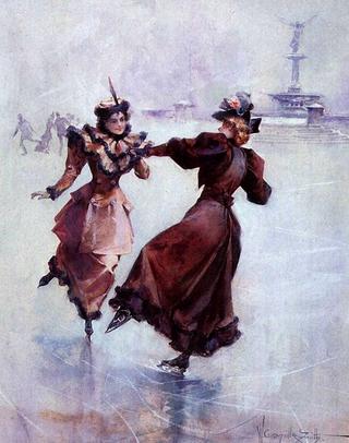 Two Ladies Ice Skating in Central Park