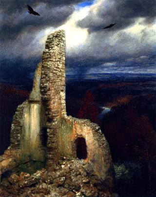 Ruined Castle with Two Circling Eagles