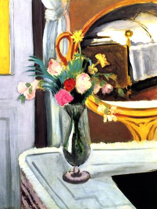 Vase of Flowers on the Dressing Table, the Bed Reflected in the Mirror