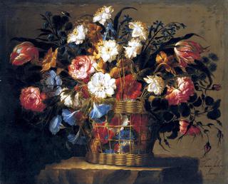 Still Life of Flowers in a Basket