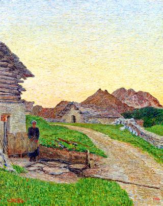 Farm Woman in front of a Barn