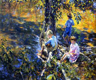 Three Children Fishing