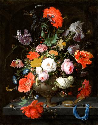 Still life with flowers and a watch