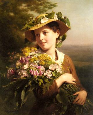 A Young Beauty Holding A Bouquet Of Flowers