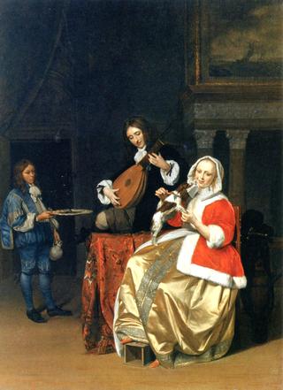 A Man Playing the Lute, a Woman with a Dog, and a Page