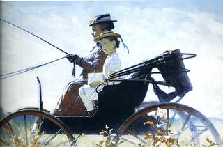 Girl And Lady Riding On Carriage