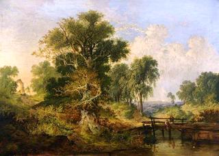 A River Landscape with Figures on a Bridge