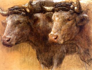 Heads of Two Oxen, Study for 'La Famille'