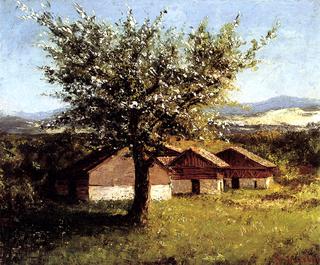 Swiss Landscape with Flowering Apple Tree