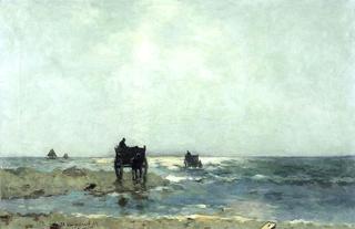 Shellfishers at the Dutch beach