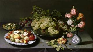 Still Life with Apples, Grapes and a Vase of Flowers