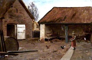 Farmyard with Girl and Chickens