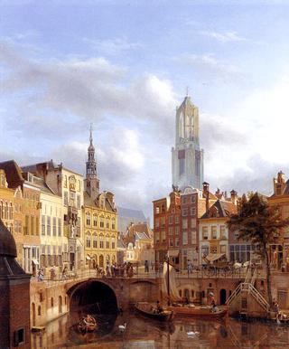 The Oudegracht with a View of the Old Town Hall and the Dom Tower beyond, Utrecht