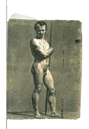 Male Nude Standing with Baton