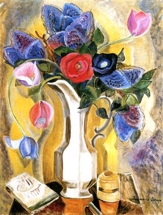 Still Life of Flowers in a White Pitcher