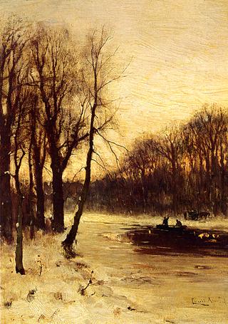 Figures in a Winter Landscape at Dusk