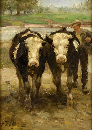 Farmer with two oxen