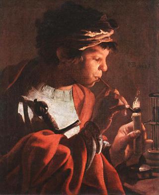 Boy Lighting a Pipe