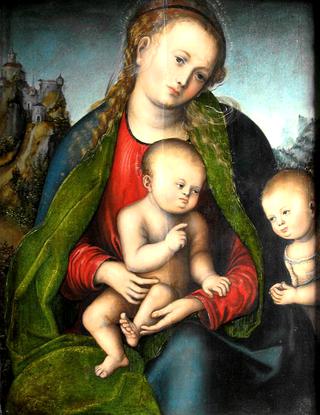 带着孩子的圣母玛利亚和施洗者圣约翰