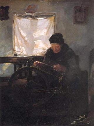 Old Woman at a Spinning Wheel