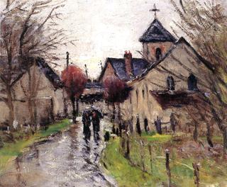 Villagers in the Rain, near the Church