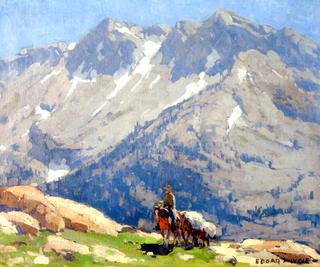 A Rider with Packhorses in the Sierra