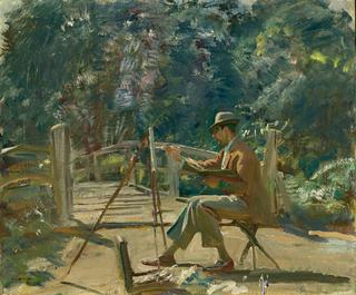 Maurice Codner Sketching by the Bridge at Wiston