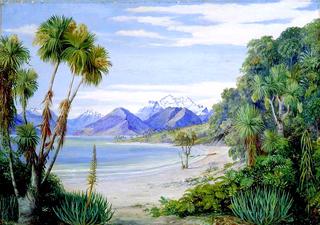 View of Mount Earnshaw from the Island in Lake Wakatipe, New Zealand