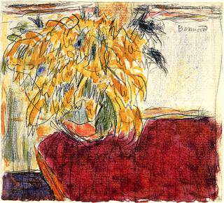 Vase of Flowers on a Red Cloth