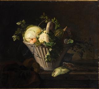 Still Life with Basket of Vegetables and Fish